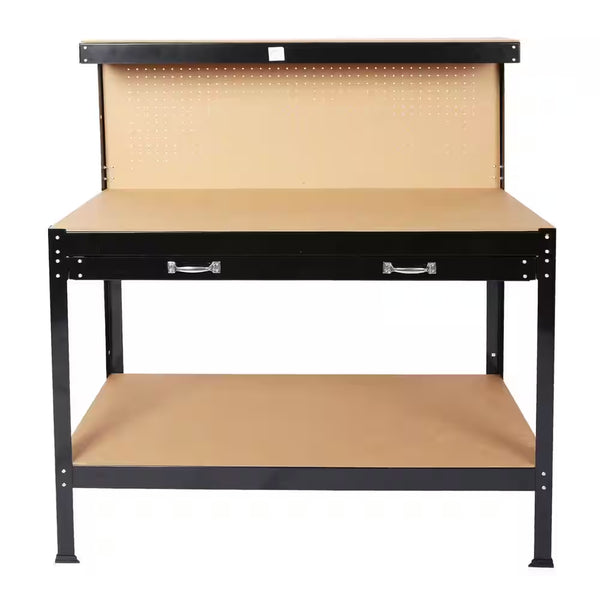 45 .3 In. Outdoor Garden Black Wooden 2-Tier Workbench Trellis with 2-Drawers