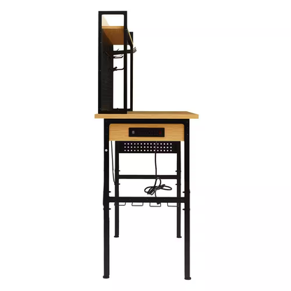 24 In. W Adjustable Workbench, Heavy Duty Wood Desktop Workbench with Wheels, Rolling Workbench with USB Outlet, Hooks