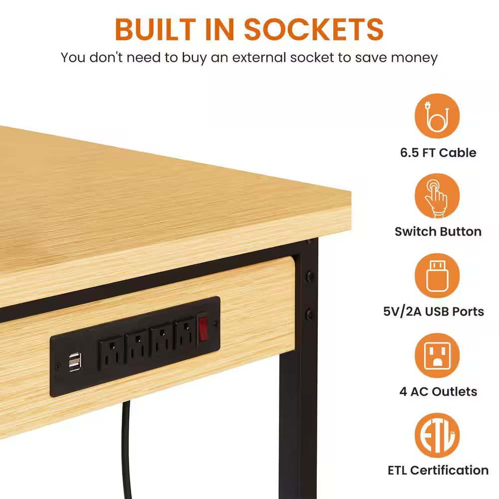 48 In. Adjustable Workbench with Pegboard, Heavy Duty Wooden Desktop Workbench with Wheels, 1600 Lb. Load Capacity