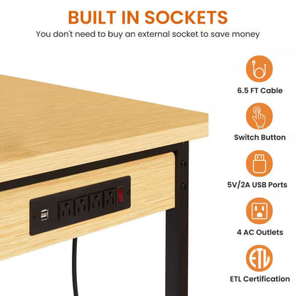 48 In. Adjustable Workbench with Pegboard, Heavy Duty Wooden Desktop Workbench with Wheels, 1600 Lb. Load Capacity