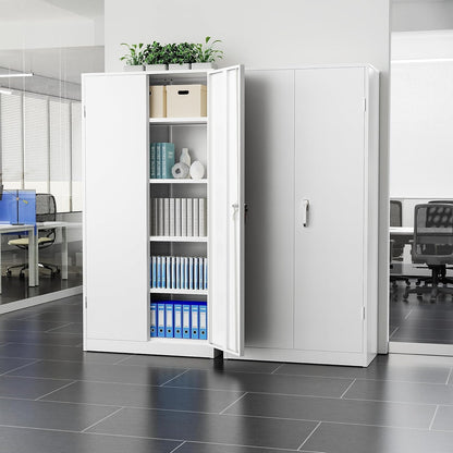 Metal Storage Cabinet, 72" Lockable Garage Cabinet with 4 Shelves (White)