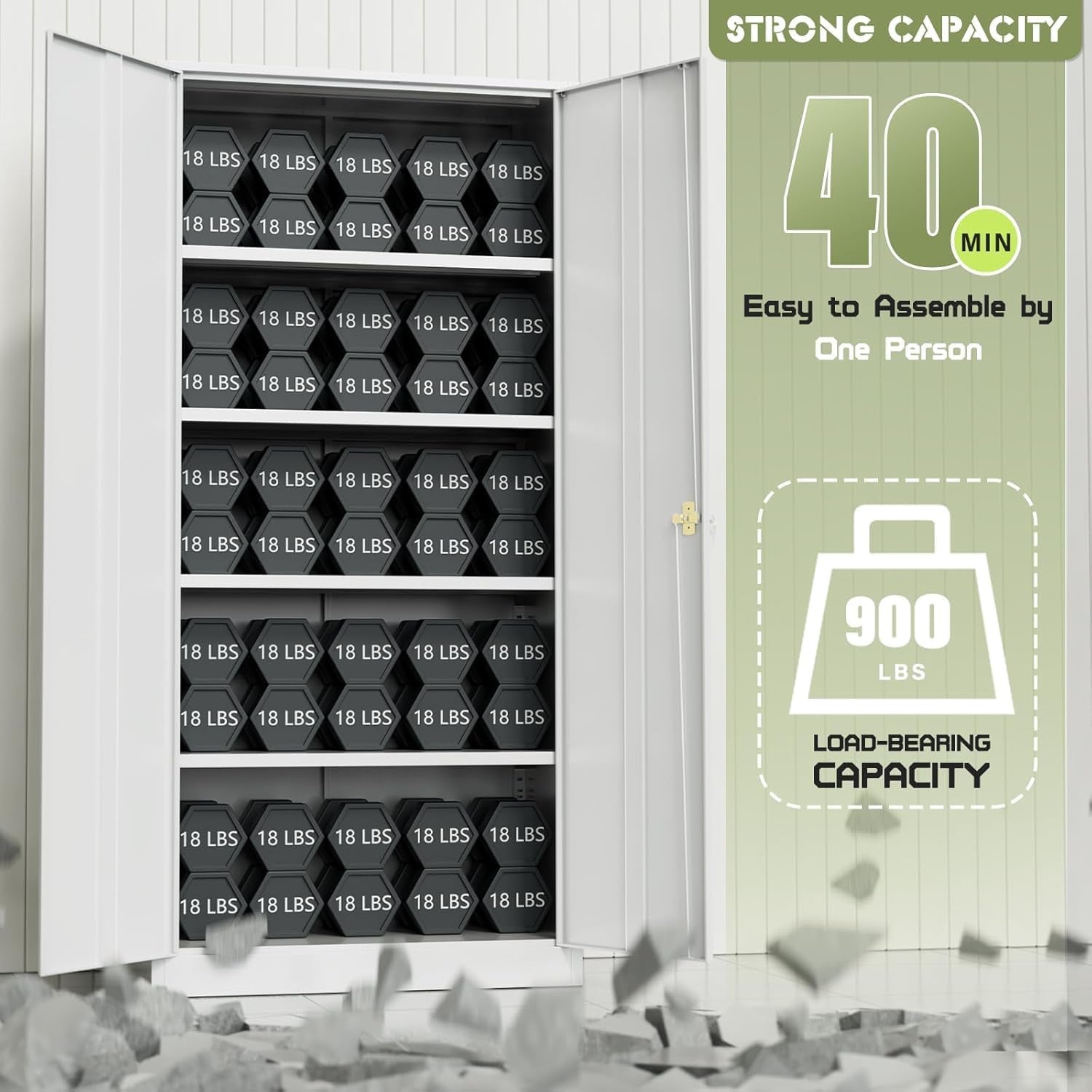 Metal Storage Cabinet, 72" Lockable Garage Cabinet with 4 Shelves (White)