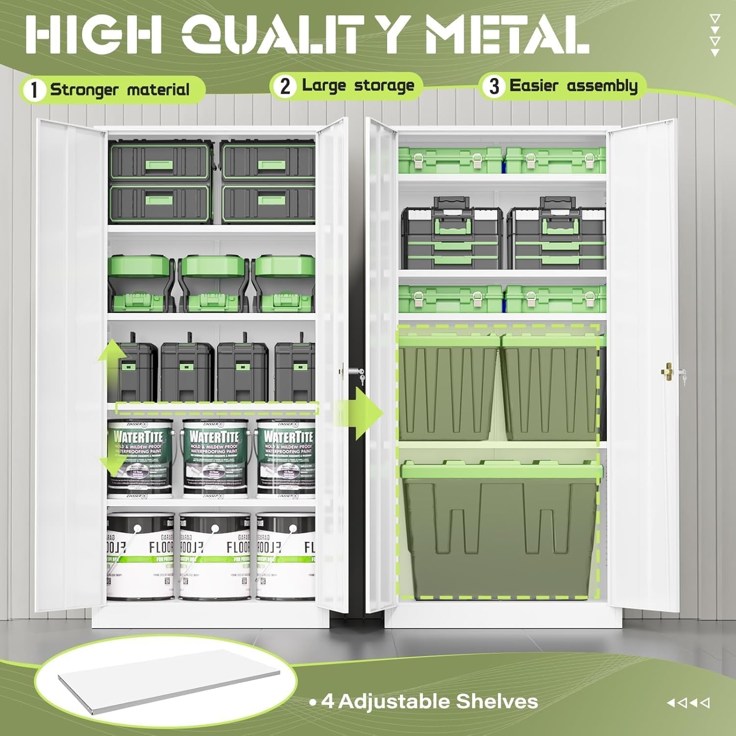Metal Storage Cabinet, 72" Lockable Garage Cabinet with 4 Shelves (White)
