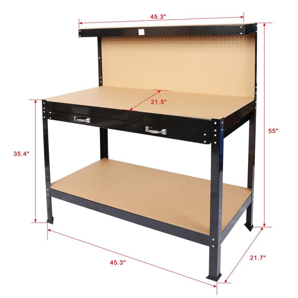 45 .3 In. Outdoor Garden Black Wooden 2-Tier Workbench Trellis with 2-Drawers