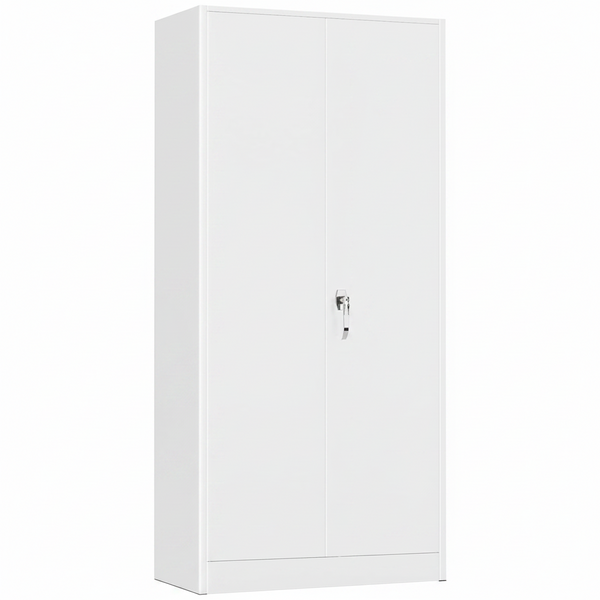 Metal Storage Cabinet, 72" Lockable Garage Cabinet with 4 Shelves (White)